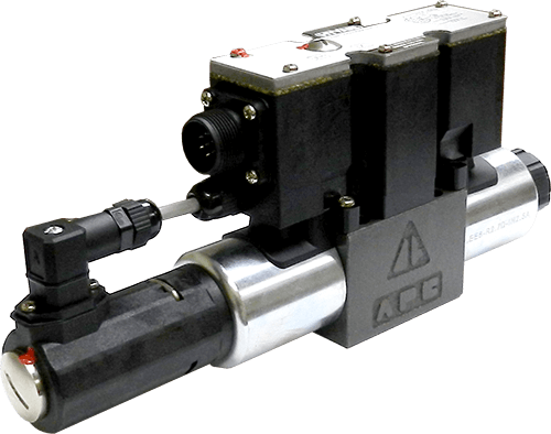Industrial hydraulic solenoid valve with metal and black components