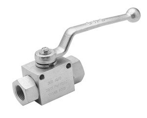 Metallic hydraulic ball valve with threaded connections and lever handle